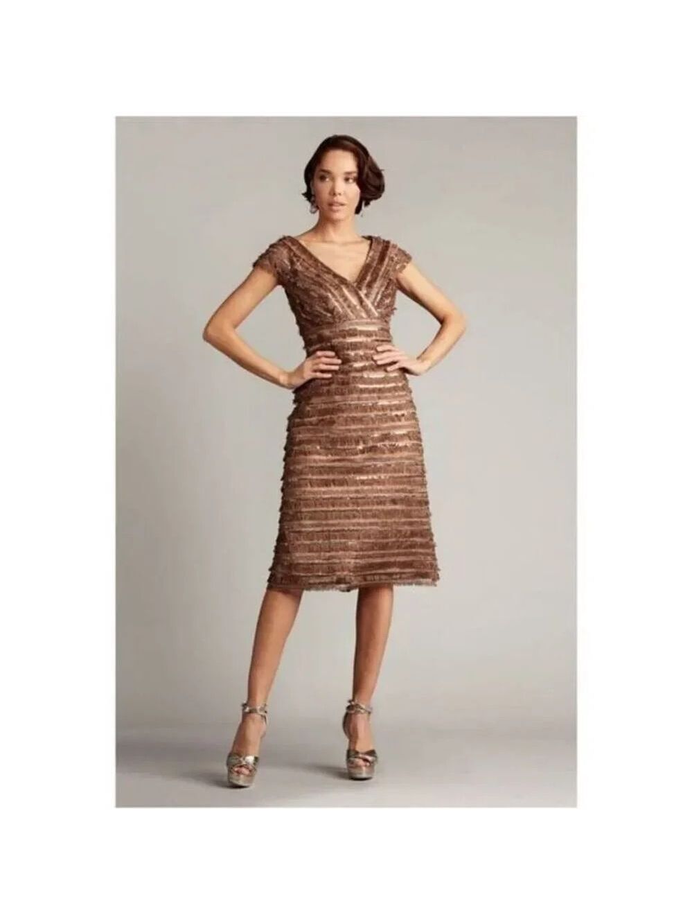TADASHI SHOJI Thora Silken Fringe Midi Dress